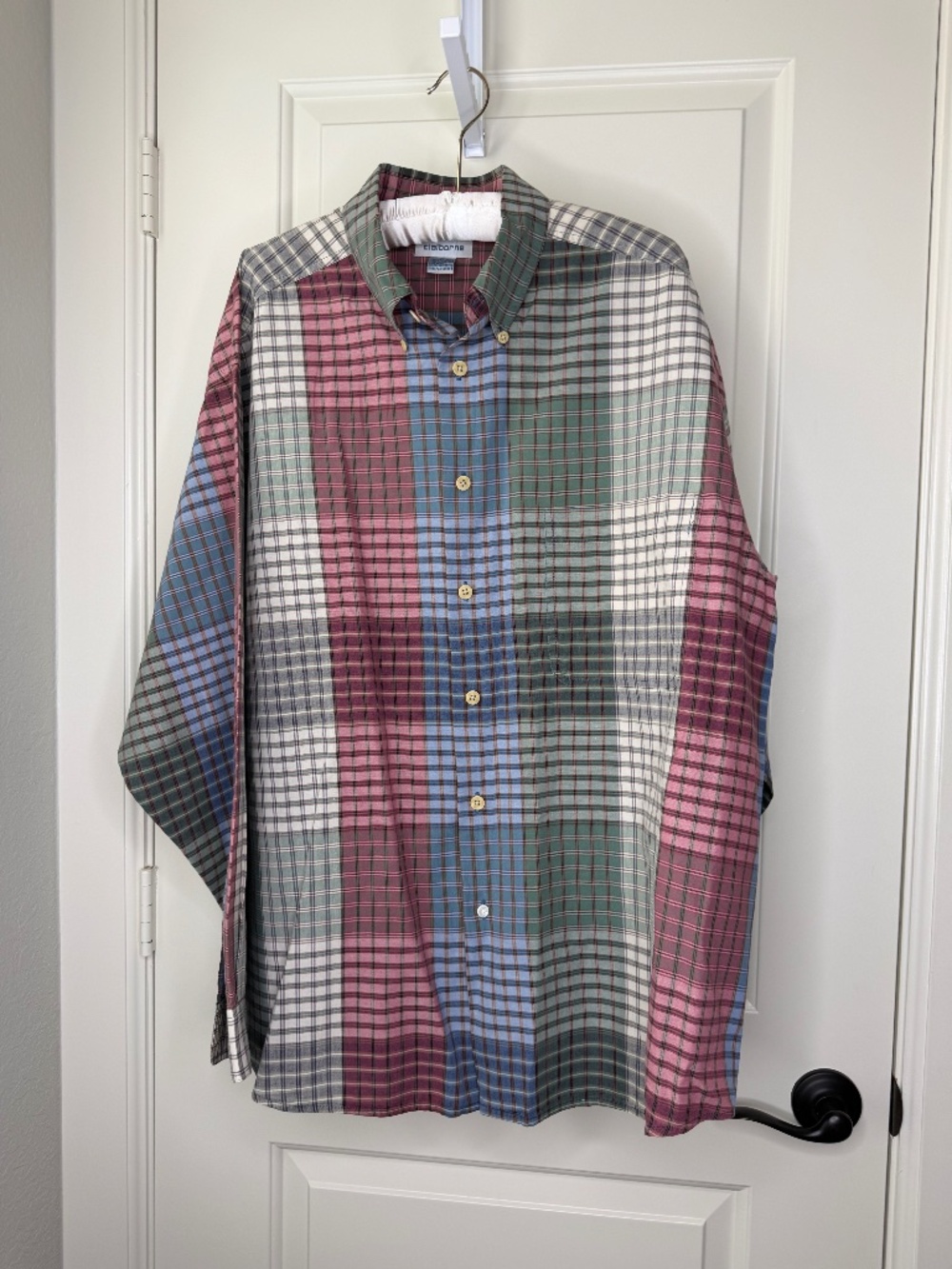 VINTAGE Claiborne 100% Cotton Plaid Button-Down Shirt Size XL